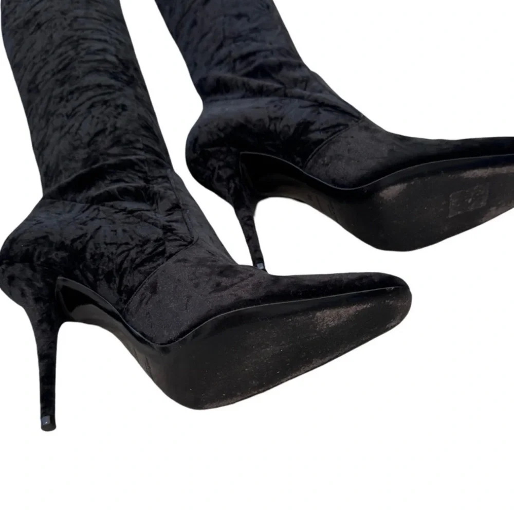 SAINT LAURENT Velvet Talia Knee-High Boots 110 Black 41 - Picture 5 of 11